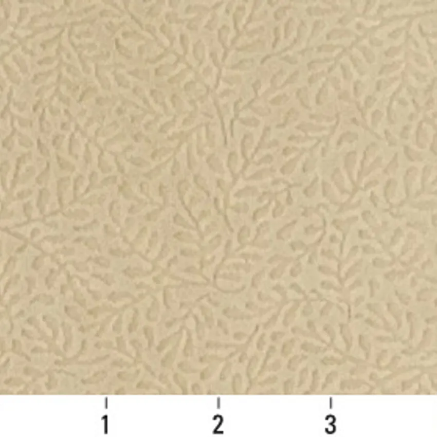 Sand Beige and White Country Foliage Microfiber  Upholstery Fabric — Scale in inches