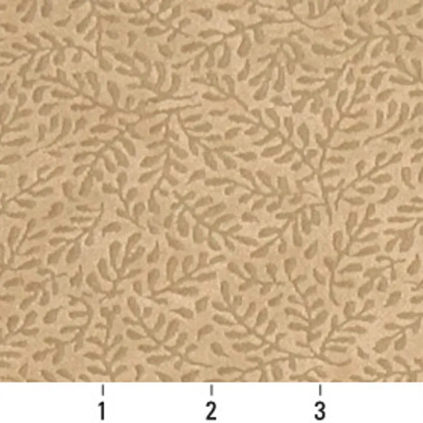 Camel Beige Country Foliage Microfiber  Upholstery Fabric — Scale in inches