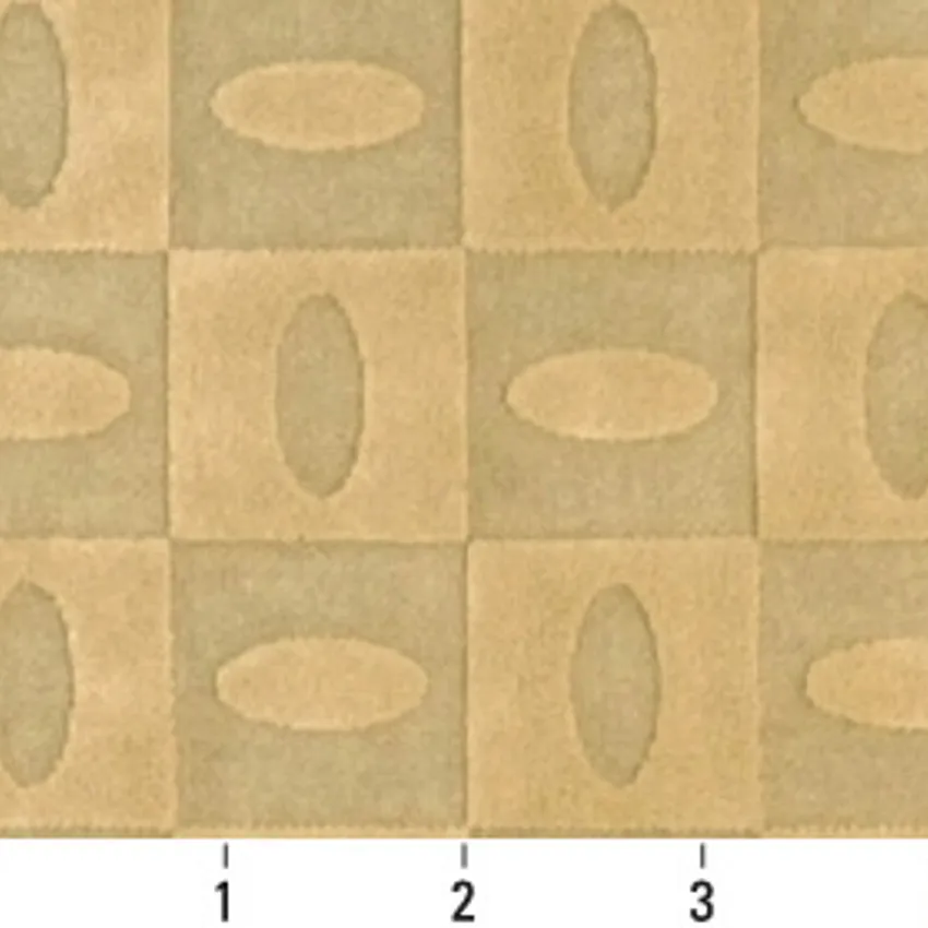 Wheat Beige and Gold Geometric Accent Squares Microfiber Upholstery Fabric — Scale in inches