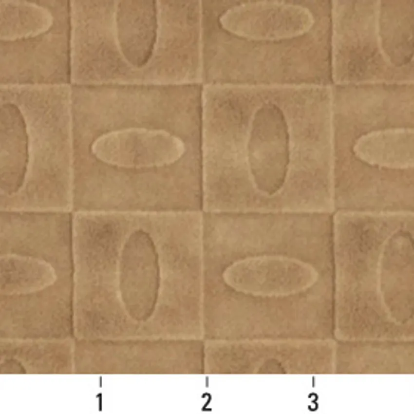 Camel Beige Geometric Accent Squares Microfiber Upholstery Fabric — Scale in inches