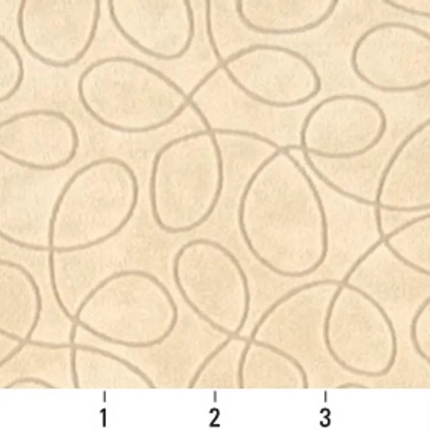 Cream Beige Abstract Swirls Microfiber Velvet Upholstery Fabric — Scale in inches