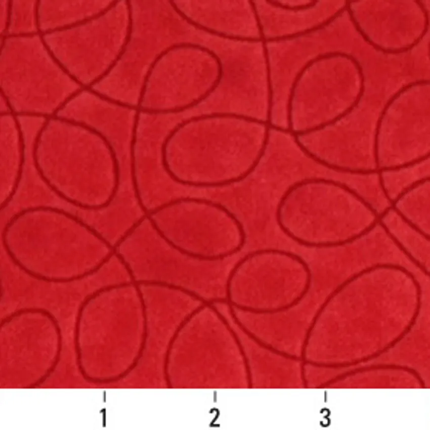 Red Burgundy Abstract Swirls Microfiber Velvet Upholstery Fabric — Scale in inches