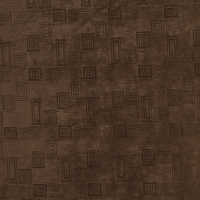 Cocoa Brown Abstract Square Collage Microfiber Upholstery Fabric