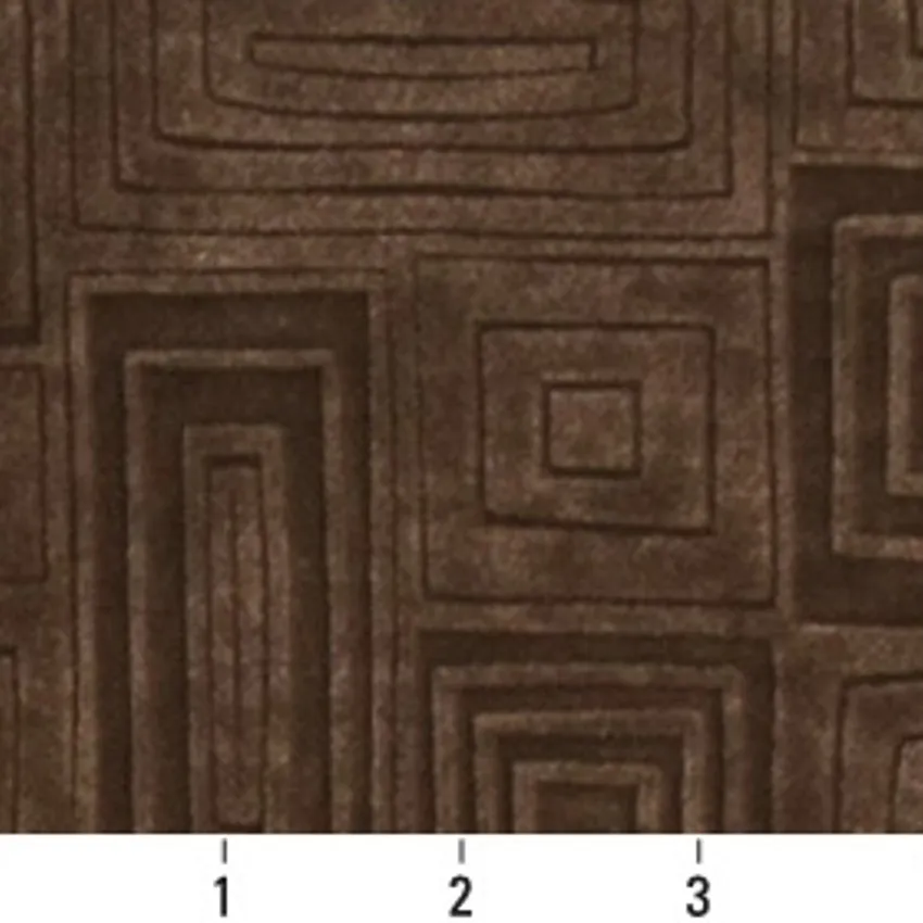 Cocoa Brown Abstract Square Collage Microfiber Upholstery Fabric — Scale in inches