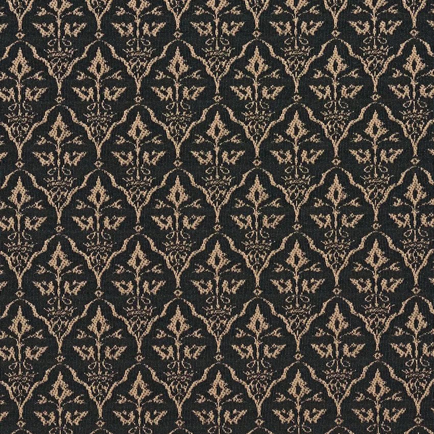 Onyx Beige and Black Cameo Pattern Damask Upholstery Fabric
