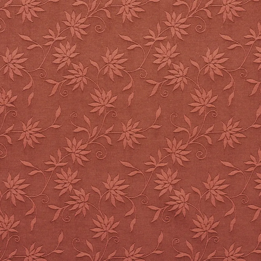 Orange Coral Floral Accent Silk Look Damask Upholstery Fabric