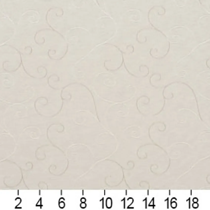 Pearl Beige Scroll Damask Upholstery Fabric — Scale in inches