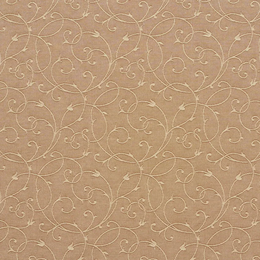Saddle Beige and Brown Classic Thin Scroll  Damask Upholstery Fabric