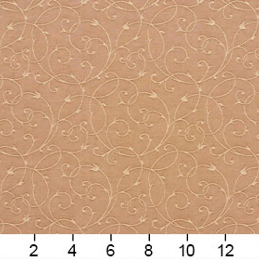 Saddle Beige and Brown Classic Thin Scroll  Damask Upholstery Fabric — Scale in inches