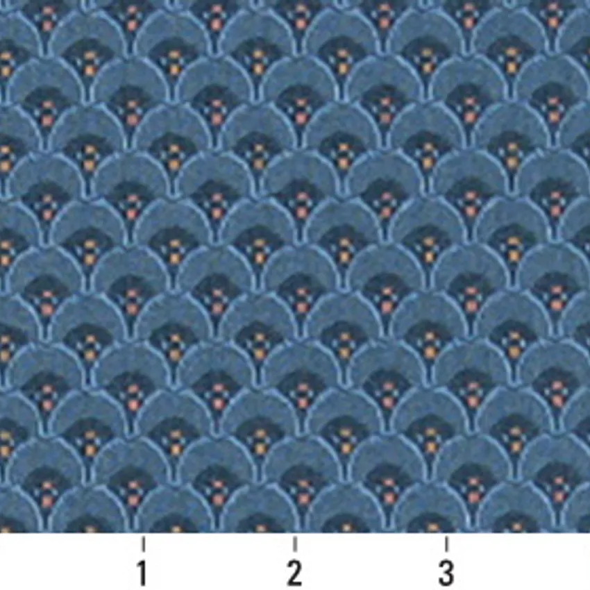 Navy Dark Blue Small Scale Fan  Damask Upholstery Fabric — Scale in inches