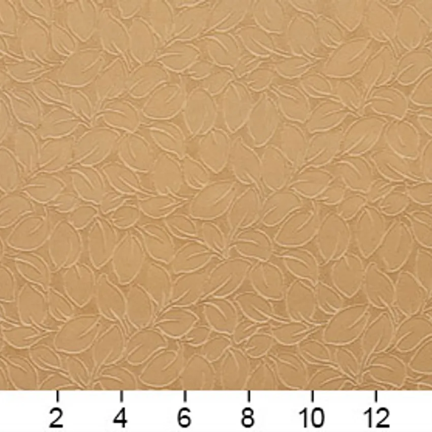 Camel Beige Small Leaf Texture Soft Microfiber Velvet Upholstery Fabric — Scale in inches