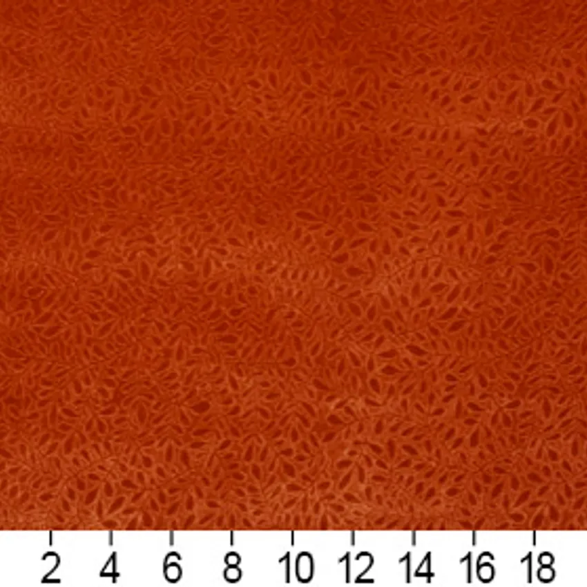 Spice Red Small Vine Leaf Texture Soft Microfiber Velvet Upholstery Fabric — Scale in inches