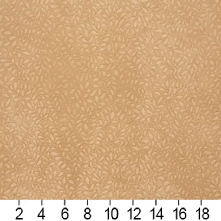 Camel Beige Small Vine Leaf Texture Soft Microfiber Velvet Upholstery Fabric — Scale in inches