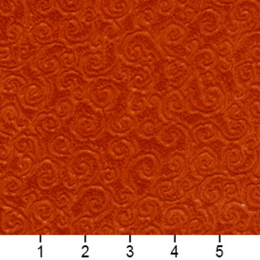 Spice Red Small Abstract Scroll Microfiber Velvet Upholstery Fabric — Scale in inches