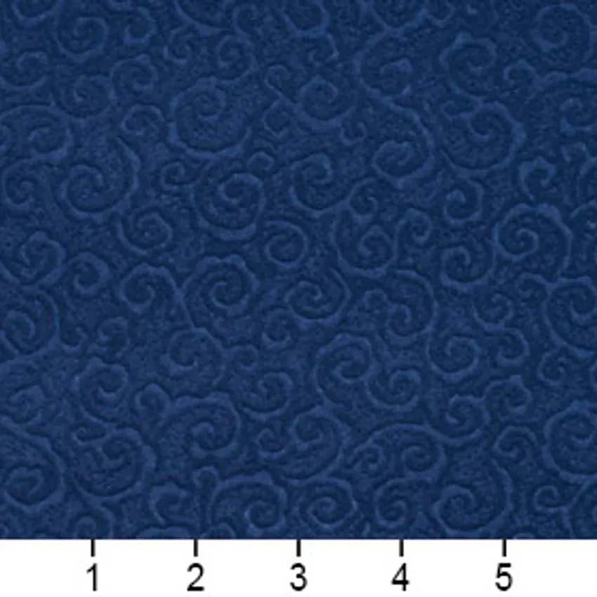 Delft Blue Small Abstract Scroll Microfiber Velvet Upholstery Fabric — Scale in inches