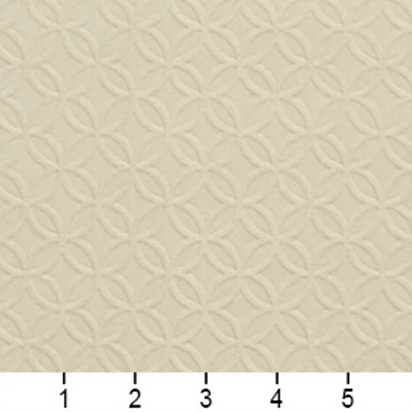 Cream White Mosaic Interlocking Circles Microfiber Upholstery Fabric — Scale in inches