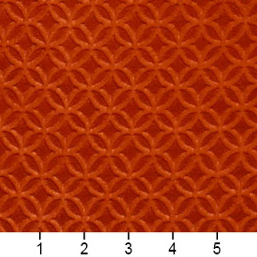 Spice Red Mosaic Interlocking Circles Microfiber Upholstery Fabric — Scale in inches