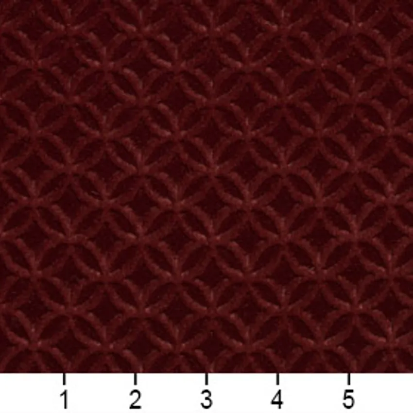 Wine Burgundy Mosaic Interlocking Circles Microfiber Upholstery Fabric — Scale in inches