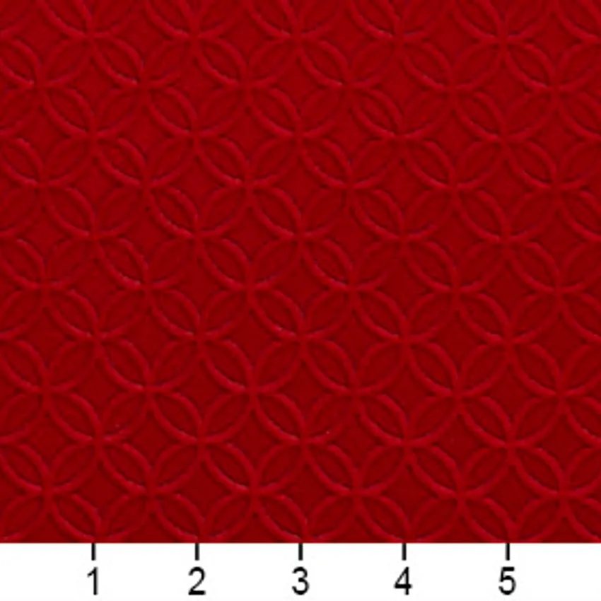 Ruby Red Mosaic Interlocking Circles Microfiber Upholstery Fabric — Scale in inches