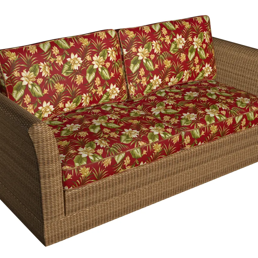 Beige and Burgundy Hawaii Large Tropical Flower Upholstery Fabric — Fabric on furniture