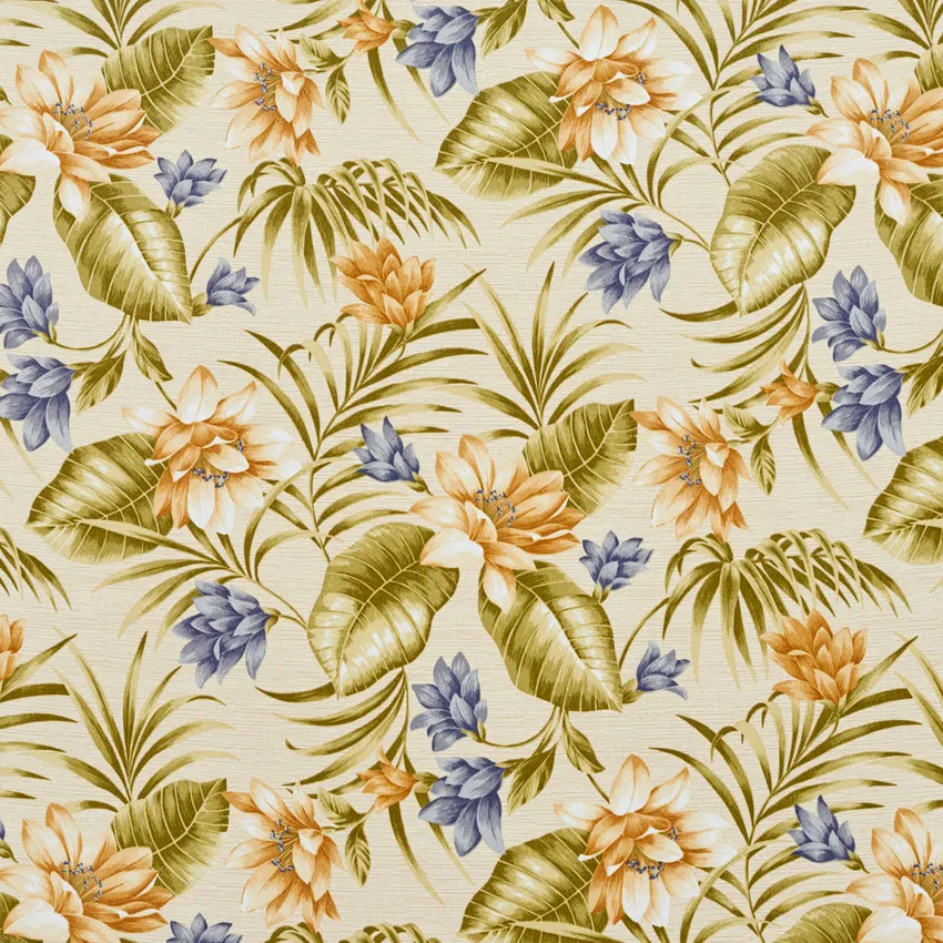 Maui Beige and Blue Hawaii Large Tropical Flower Upholstery Fabric
