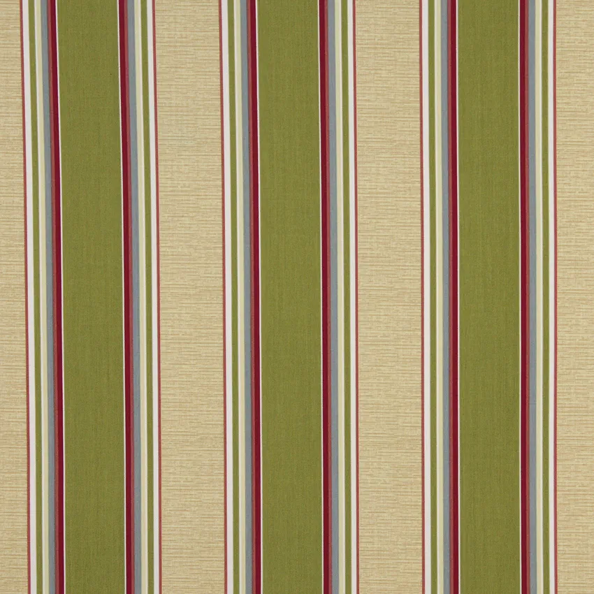 Palm Green Burgundy and Beige Beach Theme Large Stripe Upholstery Fabric