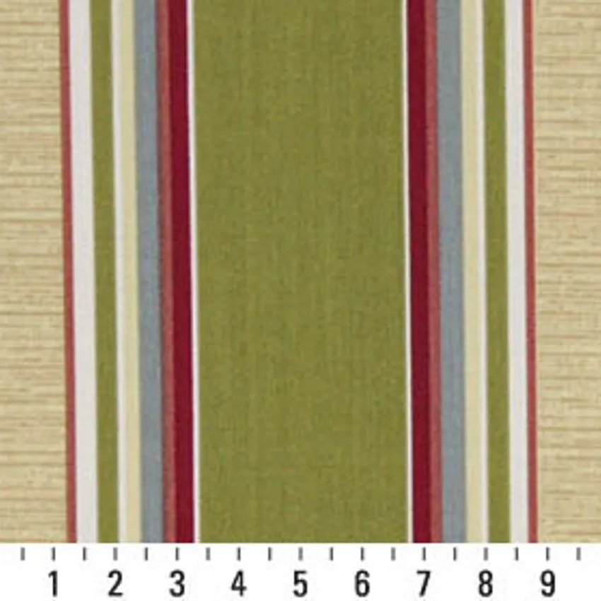 Palm Green Burgundy and Beige Beach Theme Large Stripe Upholstery Fabric — Scale in inches