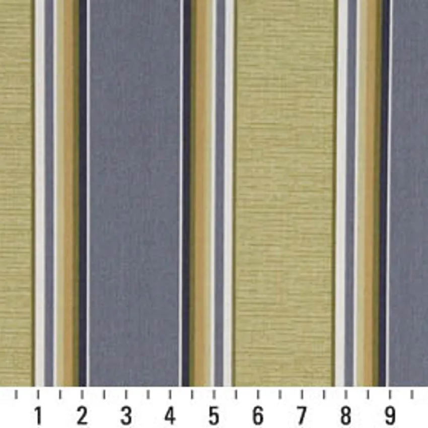 Blue and Green Nautical Theme Large Stripe Upholstery Fabric — Scale in inches