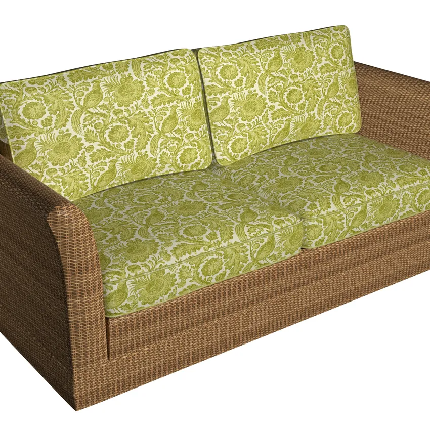 Spring Green Large Foliage Bird Flower Motif Upholstery Fabric — Fabric on furniture