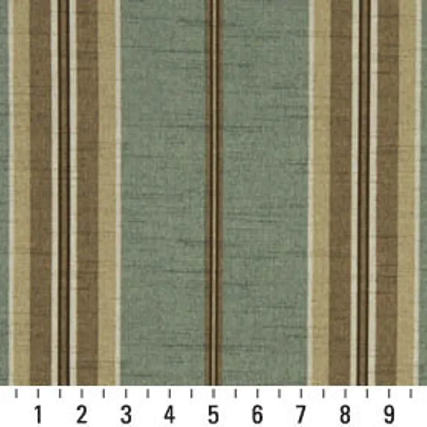 Beige Brown and Teal Large Decorative Stripe Upholstery Fabric — Scale in inches