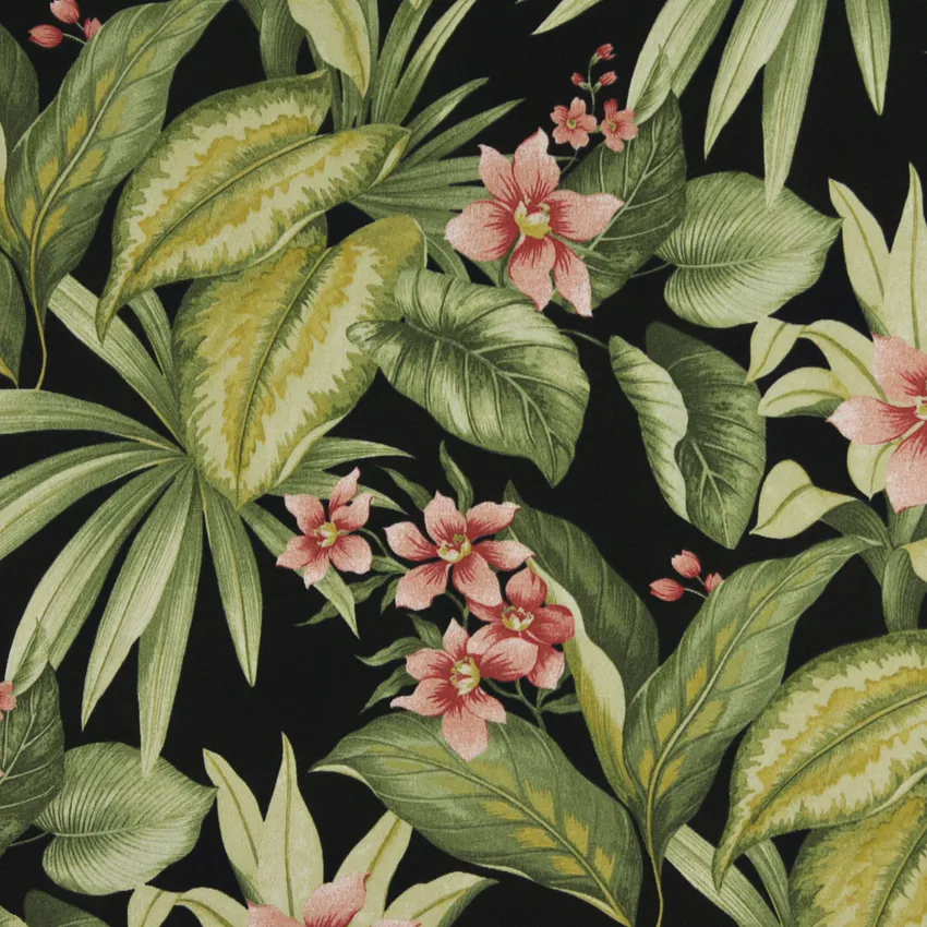 Black Green and Pink Large Tropical Flower Upholstery Fabric