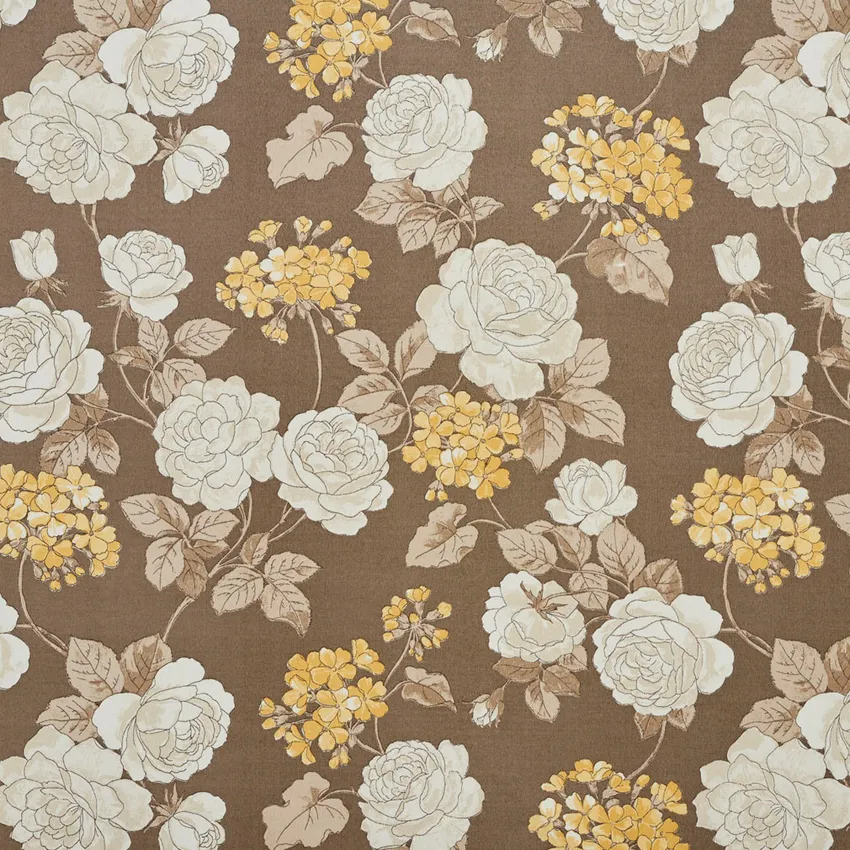 Beige and Gold Large Rose Floral Print Upholstery Fabric