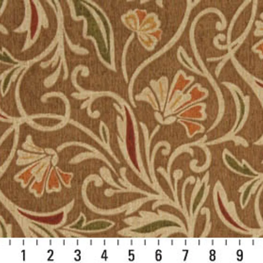 Tuscany Beige and Coral Floral Marine Upholstery Fabric by the Yard — Scale in inches