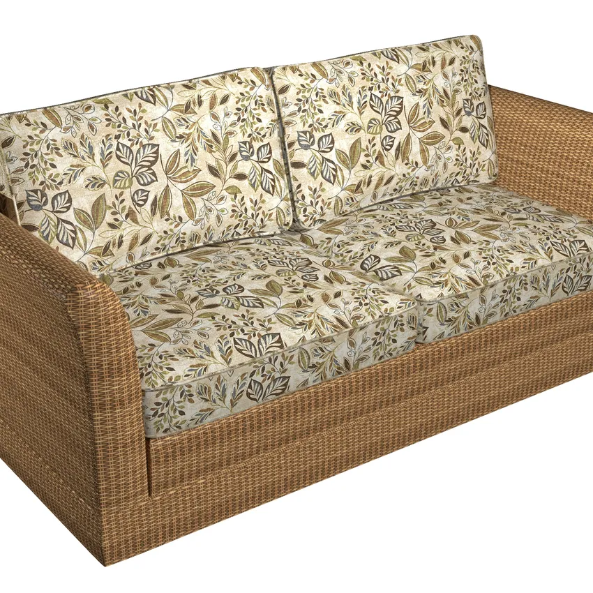 Willow Beige and Brown Large Decorative Floral Print Indoor Outdoor Denim Upholstery Fabric — Fabric on furniture