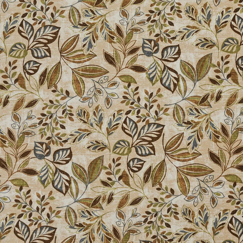 Willow Beige and Brown Large Decorative Floral Print Indoor Outdoor Denim Upholstery Fabric