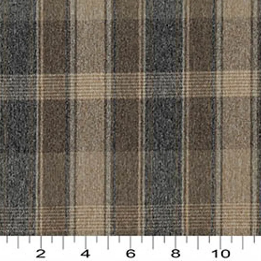 Canyon Beige and Brown Country Lodge Cabin Plaid Tweed Upholstery Fabric — Scale in inches