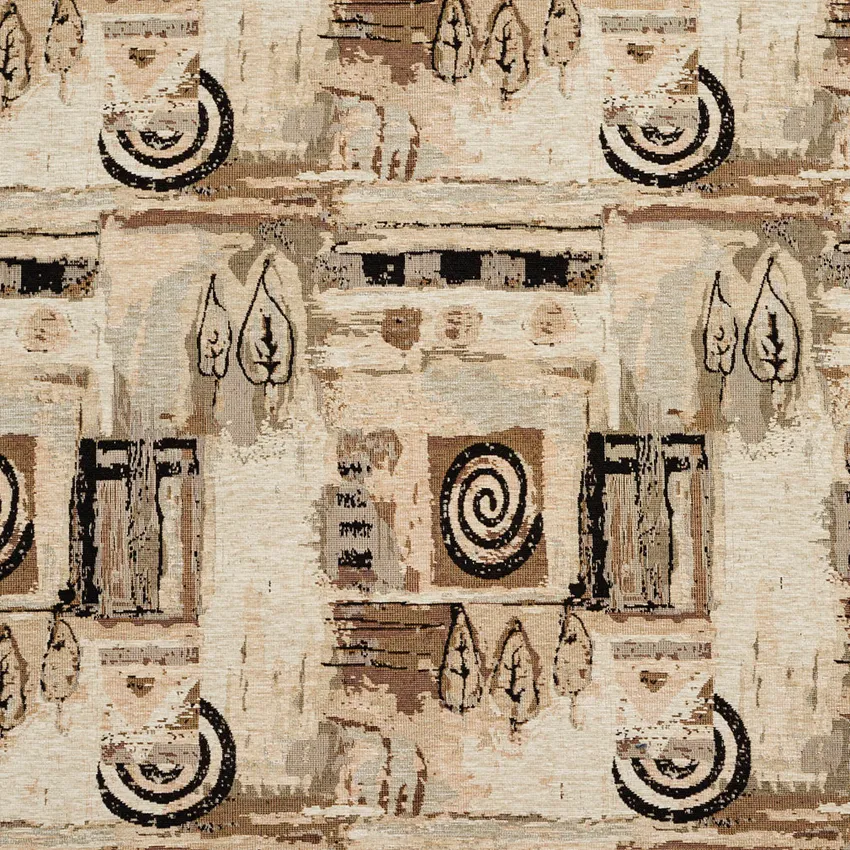 Beige and Black Country Side Painting Chenille Upholstery Fabric