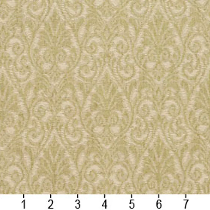 Spring Green Small Floral Heirloom Damask Upholstery Fabric — Scale in inches
