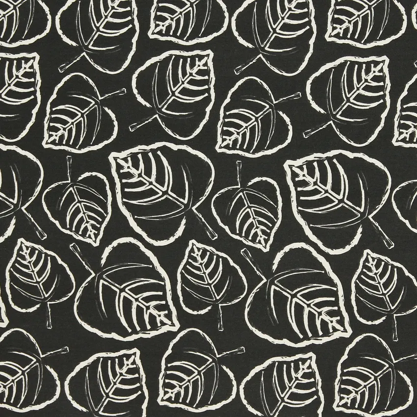 Onyx Leaf Black Contemporary Outdoor Upholstery Fabric by the Yard