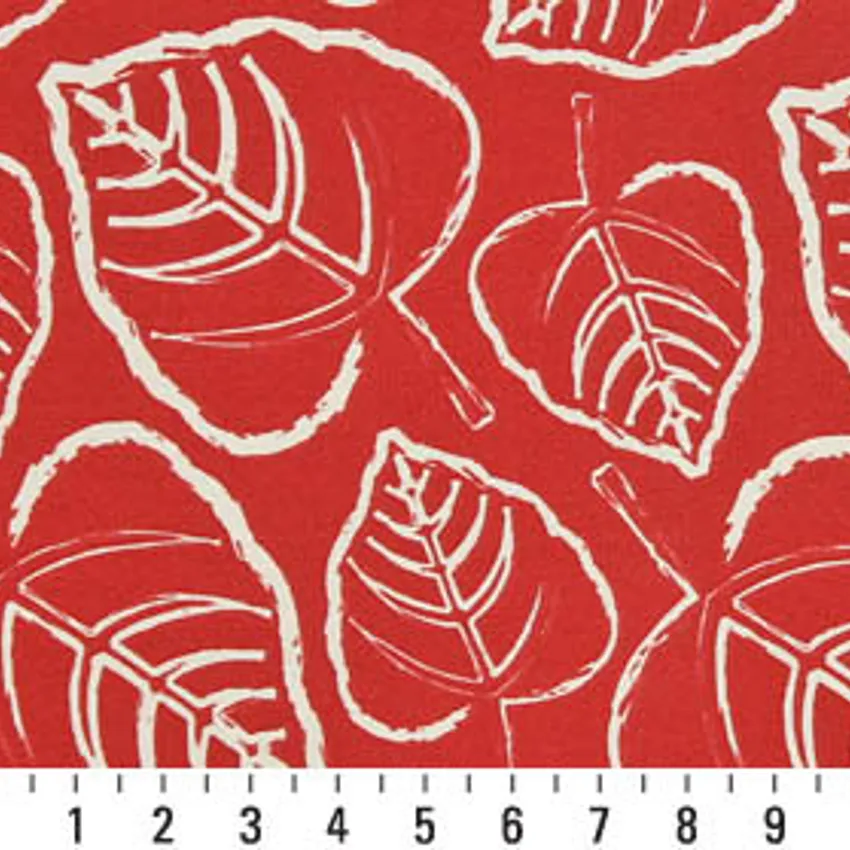 Poppy Leaf Burgundy Contemporary Outdoor Upholstery Fabric by the Yard — Scale in inches