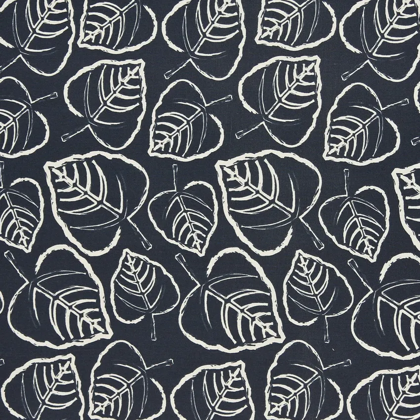 Indigo Leaf Dark Blue Contemporary Outdoor Upholstery Fabric by the Yard