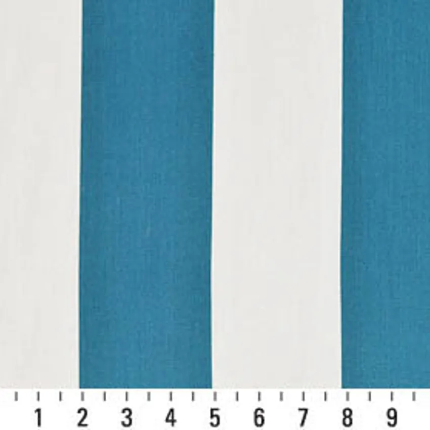 Lagoon Stripe Aqua and White Beach Outdoor Upholstery Fabric by the Yard — Scale in inches