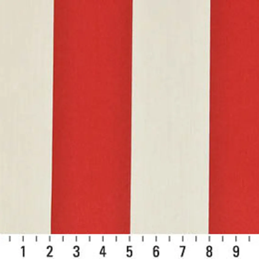 Poppy Stripe Burgundy and White Beach Outdoor Upholstery Fabric by the Yard — Scale in inches