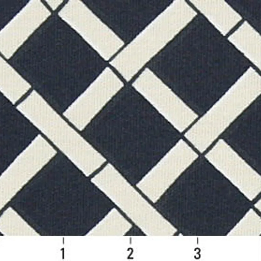 Indigo Trellis Dark Blue Contemporary Outdoor Upholstery Fabric by the Yard — Scale in inches