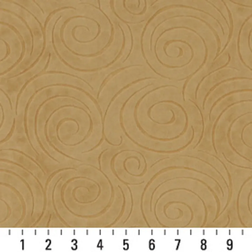 Honey Gold Decorative Swirl Microfiber Velvet Upholstery Fabric — Scale in inches