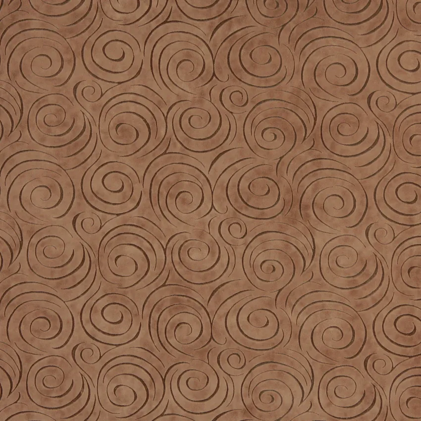 Caramel Brown Decorative Swirl Microfiber Velvet Upholstery Fabric