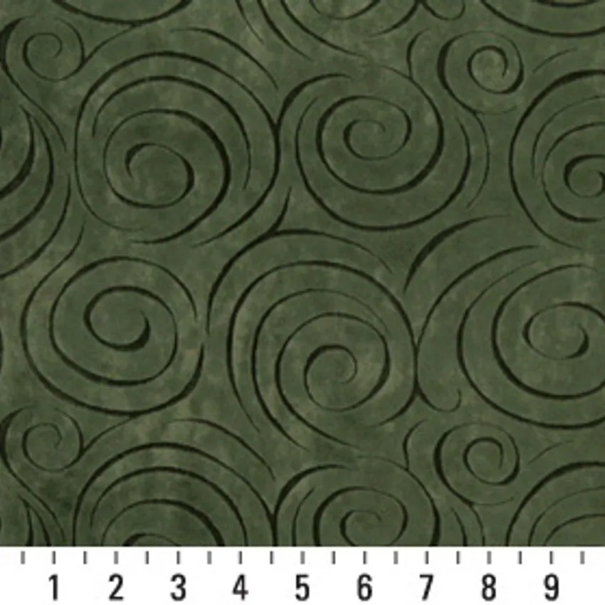 Alpine Green Decorative Swirl Microfiber Velvet Upholstery Fabric — Scale in inches