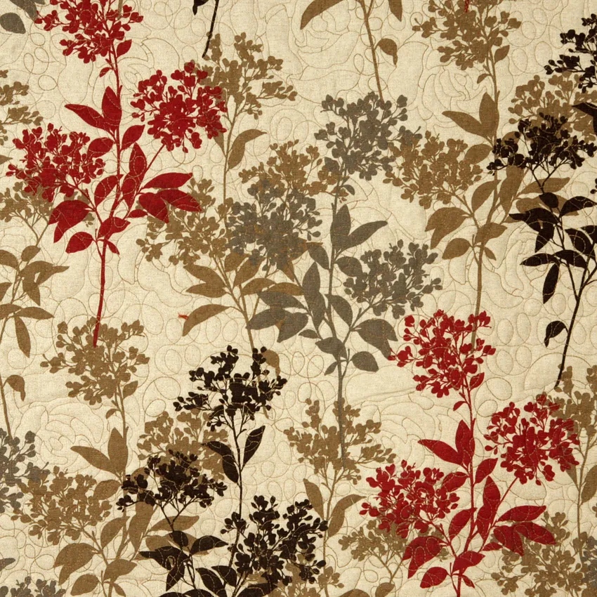 Savannah Quilted Beige and Brown Floral Print Upholstery Fabric by the Yard