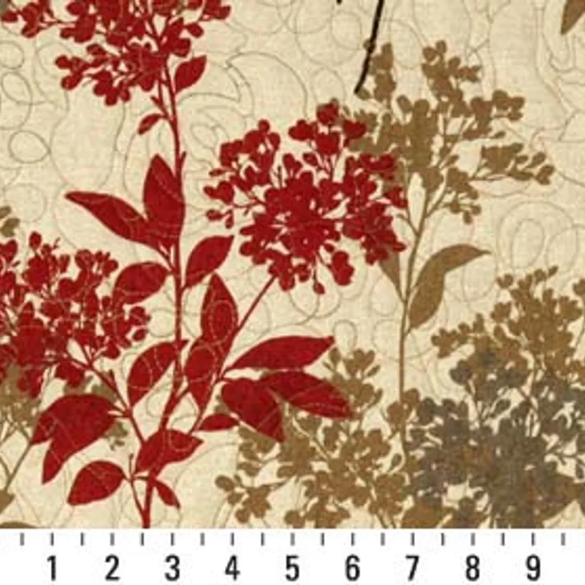 Savannah Quilted Beige and Brown Floral Print Upholstery Fabric by the Yard — Scale in inches