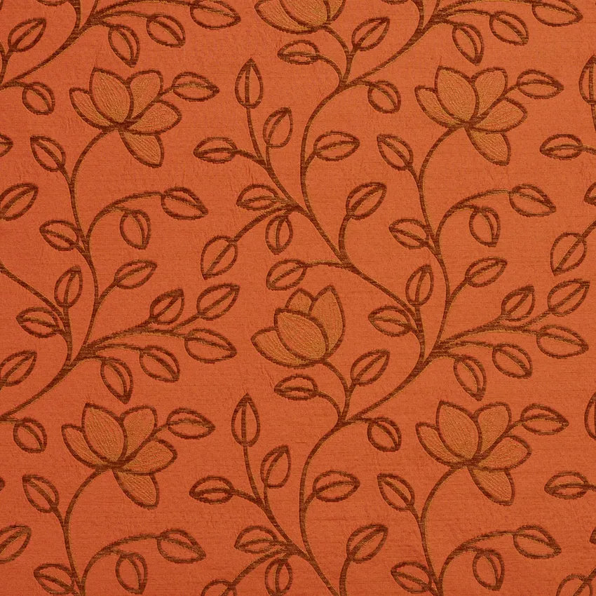 Coral Brown and Bronze  Floral Vine Blossom Damask Upholstery Fabric